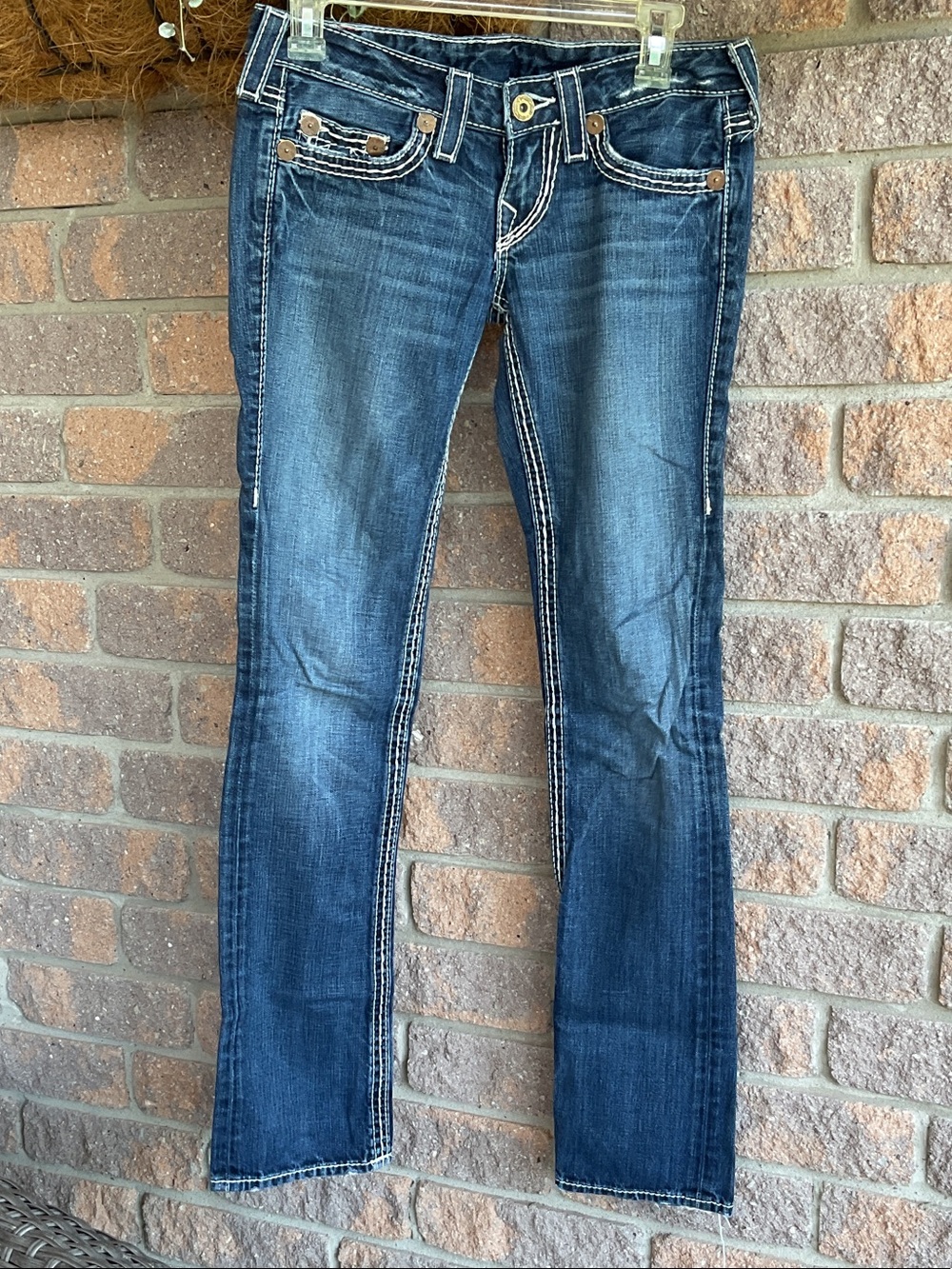 True Religion Women's Medium Dark Blue Bootcut Jeans with Contrast Stitching